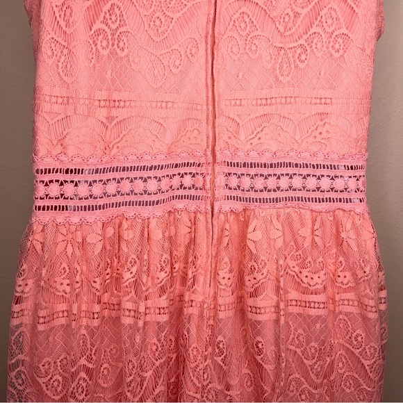 Juniors XL Forever 21 Peachy Pink Embroidered Lace Dress Lined Boho Sleeveless - Picture 12 of 15